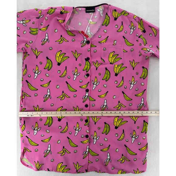 Nooworks Boobie Banana Pink Shirt Dress Shortsleeve Button up 3XL Plus size NWT - Picture 10 of 11